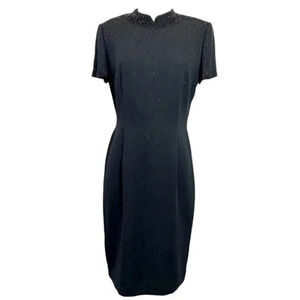 Vintage Donna Morgan 6‎ black fitted beaded Asian style sheath dress